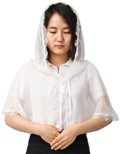 BLESSUME 1 x Damen-Schleier mit dreieckigem Muster, klassischer Mantilla, weiche Spitze, Kapellenschleier. - Weiß - Einheitsgröße