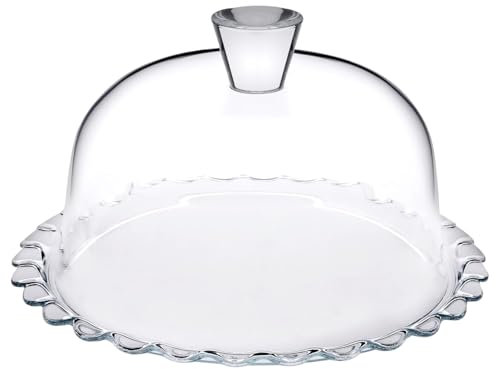 Glass Cake Rack Plate with Dome Home Kitchen Glassware Food Serving Platter Stand for Fruit Ice Cream Dessert Salad Cheese Candy