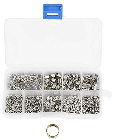Schmuck Basteln Zubehör Reparatur Kit,Schmuckherstellung Set mit Karabinerverschluss,Ketten,Band Anhänger,Öffnen Sprung Ringe für DIY Schmuck Halsketten Armbänder Ohrringe Schlüsselanhänger,Silber