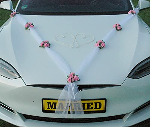 Hochzeitskränze Braut Paar Rose Deko Dekoration Autoschmuck Hochzeit Car Auto Wedding Deko Girlande PKW ®Auto-schmuck… (Rosa 3)