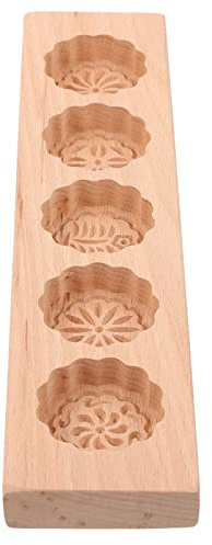 Hemoton Wooden Mooncake Mold 5 Cavity Traditional Square Moon Pastry Baking Tool for Chinese Moon Cake Kitchen Baking Supplies