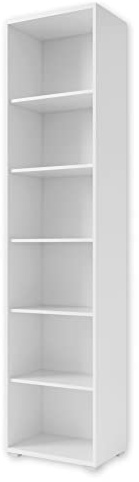 Stella Trading OFFICE LINE Aktenregal in Weiß - Schmales Standregal mit 6 offenen Fächern - Modernes Büromöbel Komplettset - 52 x 220 x 35 cm (B/H/T)