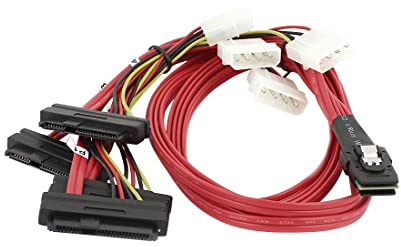 Ruilogod 1M Mini SAS 36Pin Male to SAS 29pin Female + IDE 4pin Adapter Cord Red