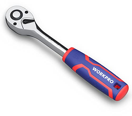 WORKPRO 1/2-Inch Drive Ratchet Wrench, 72-Tooth Reversible Ratchet, Quick-Release 1/2 Drive Ratchet Handle, CR40 Steel Socket Wrench with CR-MO Head, Chrome Plated Finish | Quick-Release, CR-MO Head, Chrome Plated Finish, Ergonomic Non-Slip Handle