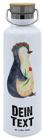 Mr. & Mrs. Panda Personalisierte Trinkflasche Pinguin Blumen - Geschenke, Leben, Positiv, Liebeskummer, Wasserflasche Mit Namen, Gravur, Flasche, Geschenkidee, Selbst Gestalten