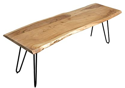 SAM Esszimmerbank Quintus 140x42 cm Akazie Natur Baumkante Hairpin