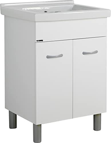 Jo-Bagno.it Mobile LAVATOIO Ceramica 60 x 50 x H 88 RENO Design Bianco Incluso di PILETTA in Acciaio E SIFONE Pilozza Profonda 33 cm (NO Foro Rubinetto)