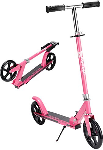 Bueuwe City Roller kinder 6 Jahre, big wheel Scooter Tretroller Erwachsene 150 kg tragkraft, Faltbar cityroller, kickboard mit rutschfeste Fußstütze, höhenverstellbar, ABEC 7, Rosa