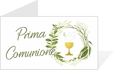 Bigliettini bomboniere Comunione Personalizzati con Stampa Inclusa | Bigliettini Confetti Comunione Personalizzato | Bigliettini bomboniere Stampati | Eventi | Feste (20 Bigliettini - Calice Verde)