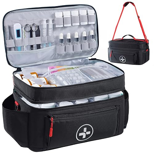 BAGSFY Travel Medicine Bag Organizer, Medical Bag Empty, Pill Bottle Organizer for Home, Large Medication Storage, Travel Carrying Case First Aid Kit Bags Empty, Emergency Kit.