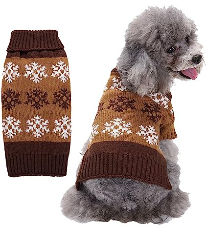 Weihnachten Schneeflocke Haustier Hund Pullover Welpe Pullover für Chihuahua Schnauzer Bichon Frise Corgi Französische Bulldoggen (Braun, L)