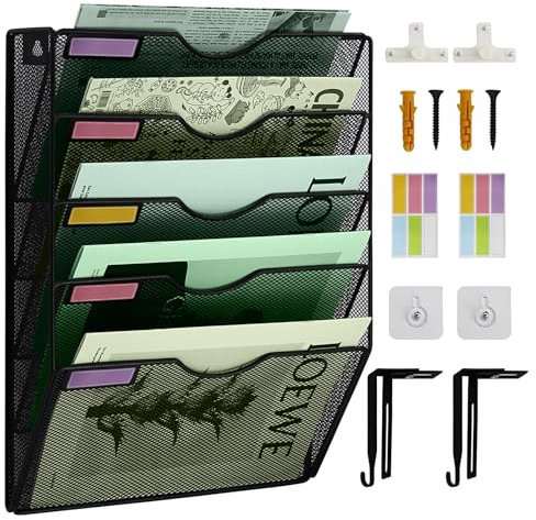 IOUGDSEC Hängeregistratur-Organizer mit 5 Ebenen, vertikaler Wandordner, Organizer, Wandordner, Halter für Büro, Schule, Zuhause, Namensschild-Haken-Set im Lieferumfang enthalten