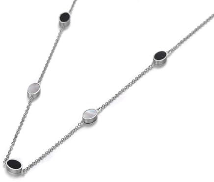 Halskette Ketten Schmuck Herren Frauen Anhänger necklace Mode Oval Schwarz Weiß Muschel Kette Anhänger Halsketten für Frauen Mädchen Choker Halskette Stahlfarbe