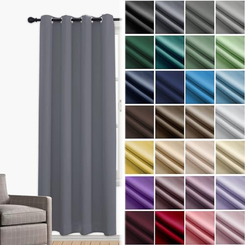 JRUI Rideau Occultant à Œillets - Thermique, Opaque, Phonique Anti-Bruit pour Porte, Cuisine, Chambre, Salon, Balcon - 160 x 180cm (L x H) Gris Foncé