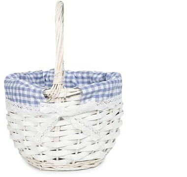 Wickerfield Easter Basket Wicker Basket with Handle for Easter Egg Hunt Kids Children Party Flower Craft Gift (Round, Blue Plaid)