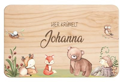 Frühstücksbrettchen Kinder - tolles Frühstücksbrettchen Holz mit Tiermotiven zum Personalisieren - personalisierte Geschenke Kinder - Schneidebrett mit Gravur - Geschenk zur Taufe
