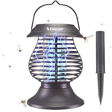 BEPER P206ZAN111 Lampada antizanzare UV-A, Ricarica solare, Utilizzo 3 in 1, Picchetto incluso, Grigio