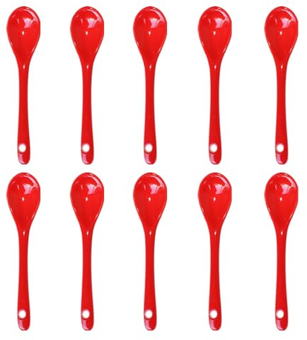 Pirhosigma Lot de 10 cuillères à œufs en porcelaine rouge de 11,9 cm pour café, dessert, yaourt, thé, thé laiteux