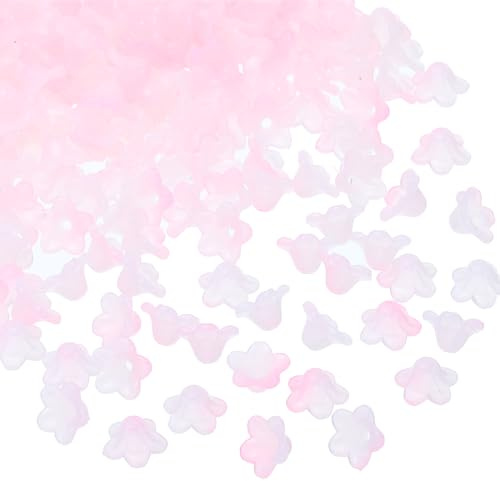 PATIKIL 0,3 x 0,5 frostade blompärlor, 500 st akryltrumpet blompärlor för armband, örhängen, halsband, smyckestillverkning och gör-det-själv-hantverk, rosa