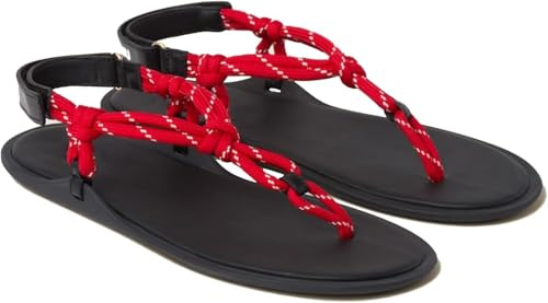 Molozoey Seil-Flip-Flop-Sandalen für Damen, verstellbarer T-Riemen, Slipper, bequeme Zehensandalen, elegante Damen-Sandalen, Rot/Ausflug, einfarbig (Getaway Solids), 38 EU