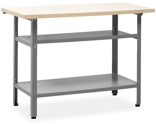 METALLMOBELL - Banco da Lavoro Officina | 120x60x84cm, con Gambe Regolabili | Tavolo da Lavoro Garage, Banchetto, Falegname - MB008G-N