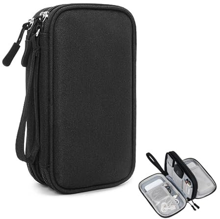 Kabeltasche Organizer - Tragbare Doppelschicht Reise Elektronik Zubehör Tasche für Accessories, Handy Ladekabel, Powerbank, USB Karten - Schwarz