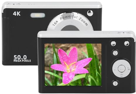 Digitalkamera, 50 MP 4K Autofokuskamera, Digital Point and Shoot-kamera Vloggningskamera med 16X Zoom Anti Shake, Kompaktkamera för Pojkar, Flickor, Barn (Svart)