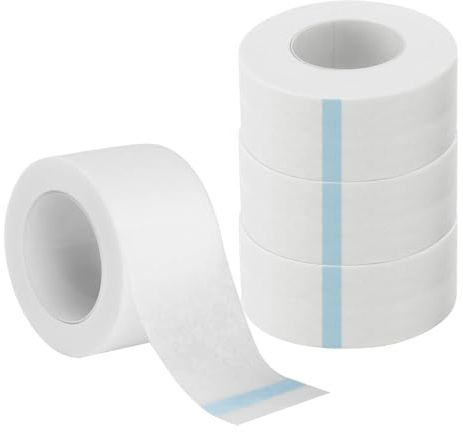 4 Rouleaux Ruban Micropore Médical 2,5cm x 9,14m - Hypoallergénique & Respirant pour Extensions Cils, Pansements, Soins Peau Sensible - Adhésif Doux et Facile à Découper