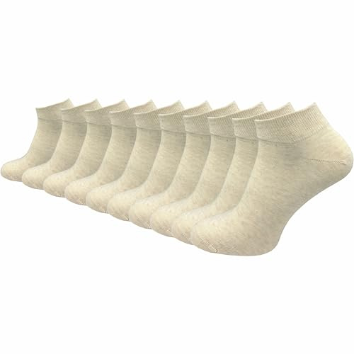 GAWILO Sneakers för män av 100 % ren bomull (6 par | 10 par) | Korta och tunna strumpor | utan pressande söm över tårna, beige | 10 par, 43-46 EU