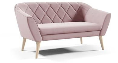 Sofello Sofa Gloria II Sitzer Velours skandinavischen Bank beige Samt Holzbeine schöne Steppung (Manila 09 - Rosa)