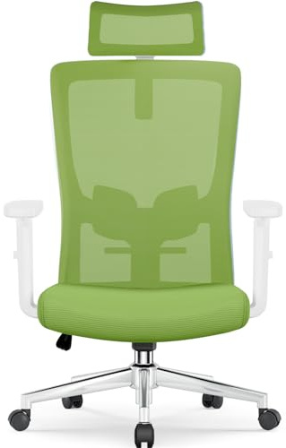 Airchros Bürostuhl Ergonomisch mit Verstellbarer Lendenwirbelstütze, Armlehnen und Kopfstütze, Drehstuhl Bürostuhl 150 kg, Schreibtischstuhl Chefsessel Wippfunktion bis 135°, Grün