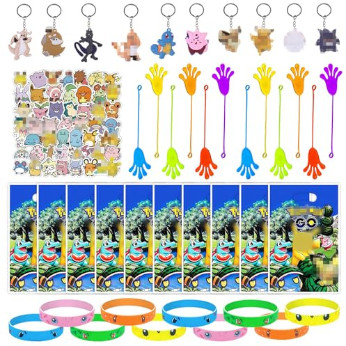 HazyZany 140Pcs Geburtstag Mitgebsel Set, Party Kleinigkeiten Set, 100Aufkleber+10 Schlüsselanhänger +10 Armband+10 Geschenktüten+10 Klatschhand, Party Mitgebsel Spielzeug Kinder Geburtstagsgeschenk