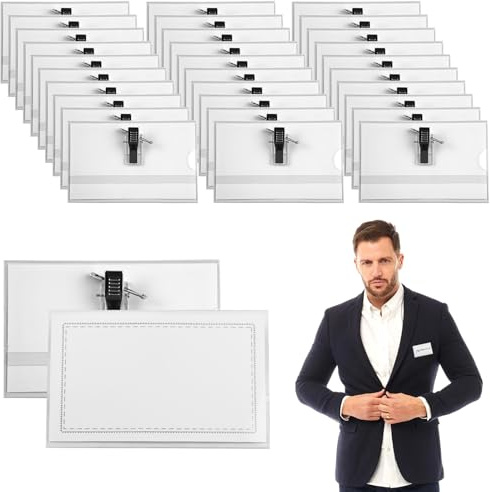 Lot de 30 Porte-Badges avec Clip et Broche, Porte-Badge Horizontal Clip