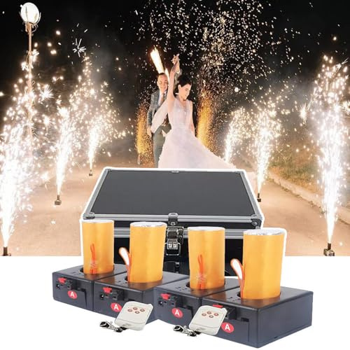 NOOGRRFA Mini Fontana Fredda Fuochi D'artificio Macchina con 4 Ricevitori,100 Metri di Telecomando,con Cassa+Telecomando 2 Pezzi,Consumabili Circolanti,Schermo Fuochi D'artificio per Matrimoni,kit1