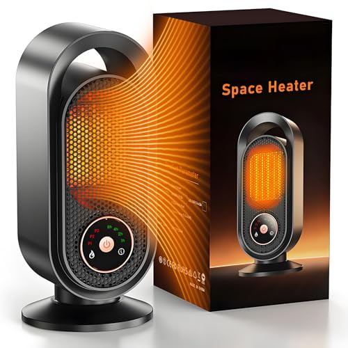 BLOGLOER Heizlüfter Energiesparend, PTC Elektrische Heizung, Tragbare Touchscreen Heizlüfter Klein Baby, 3 Hitzwende, 8 Std. Timer, Überhitzungsschutz und Kippschutz Elektroheizung, für Büro, Bad