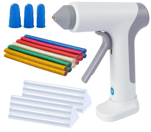 Heißklebepistole mit 20 Transparenten & 12 Farbigen Klebestiften, 15s Ultra-Schnellaufheizen, Mini Heißklebepistole Wiederaufladbar USB-C, Kupferkanne, Ideal für DIY, Basteln & Reparaturen
