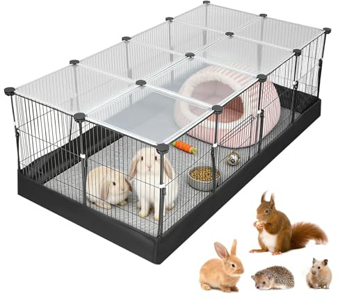 Small Animal Playpen, Rabbit Run with Waterproof Mat, Guinea Habitat Hamster Cage with Top Panel, Door, Pet Exercise Fence for Guinea Pig, Turtle, Hedgehog, Puppy, Kitten, Indoor Outdoor 122x60x40CM