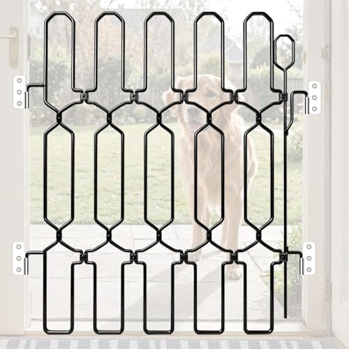 Puerta de Seguridad para Perros para escaleras y Puertas, Barrera de Seguridad Interior para Mascotas, Valla para Perros de Metal, Plegable y Extensible, Instalación sin taladrar, 66 × 78 cm