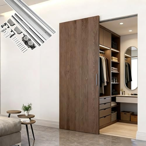 Herrajes Puertas Correderas Kit de Herrajes para Puerta Corredera Tipo Granero Oculta de Cierre Suave, Riel para Puerta de Clóset Corredera Sin Riel 30/32/38/48/60/71(75cm/29.5in)