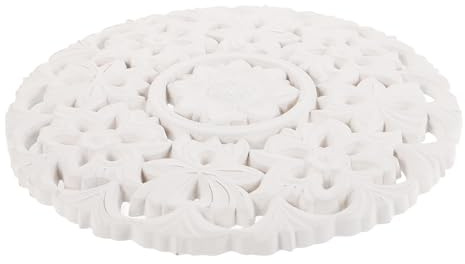 AMUSLESUR Wandkunst mit Blumenmotiv Weiße Runde Holztafeln Rustikale Wandornamente MDF Wanddeko für Wohn und Schlafzimmer