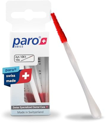 paro brush-sticks – Interdentalbürste & Zahnstocher in einem, Effektive Zahnzwischenraumreinigung mit Flaumbürste, Soft, hygienisch & wiederverwendbar | 10 Stück mit Schutzkappe