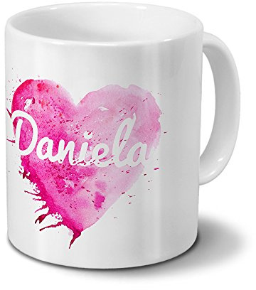 digital print Tasse mit Namen Daniela - Motiv Painted Heart - Namenstasse, Kaffeebecher, Mug, Becher, Kaffeetasse - Farbe Weiß
