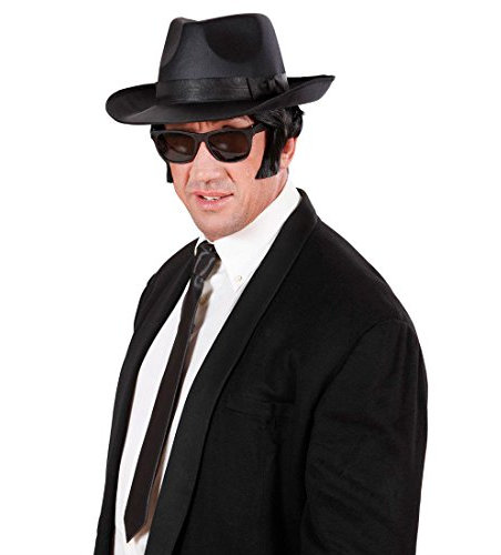 Schwarzer Gangsterhut Satin Mafia Hut Blues Brothers Mafiahut Edle Kopfbedeckung für Gentleman Ganove Al Capone Gangster 20er Jahre Party Karnevalshut Faschingshut Black and White Mottoparty Accessoire Karneval Kostüm Zubehör