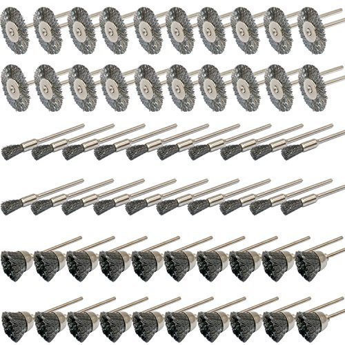 Cnmade Kit de cepillos de limpieza de acero, 60 piezas, 3 mm, para esmeriladora y herramientas rotatorias de Dremel