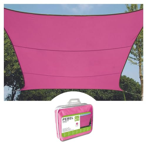 Perel Voile d'ombrage, Toile ombrage, Toile extérieure terrasse, imperméable, Protection Contre UV, 4 Anneaux en O en Acier Inoxydable, 2 x 3 m, 160 g/m², Polyester, rectangulaire, Fuchsia