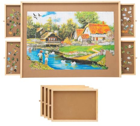 SNAIL Jumbo Wooden Jigsaw Puzzle Board Portable Puzzle Plateau with Storage Drawers for Adults, 34x26 Large Jigsaw Puzzle Table with Smooth Fiberboard Work Surface for 1500 Pieces Puzzles