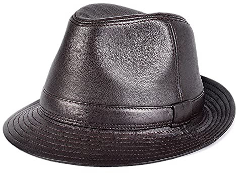 G&F Herren Leder Jazzmütze Rindsleder Fedora Gentleman Hut Herbst Mode (Color : Brown, Size : 59cm/23.2in)