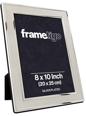 Frametigo Bilderrahmen 20x25cm – Versilberter Metallrahmen mit Glas – Glänzende Satin-Oberfläche – Anlaufschutz – Fotorahmen mit Samtrückseite – Hoch- & Querformat
