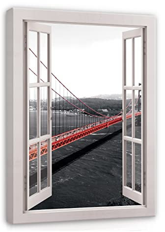 WallArena - Leinwand Bilder - Fensterbilck Fenster New York - 100x75 cm Leinwandbilder - Bild auf leinwand - Wandbild XXL groß Wandbilder für Wohnzimmer Schlafzimmer Wohnzimmerbilder Modern