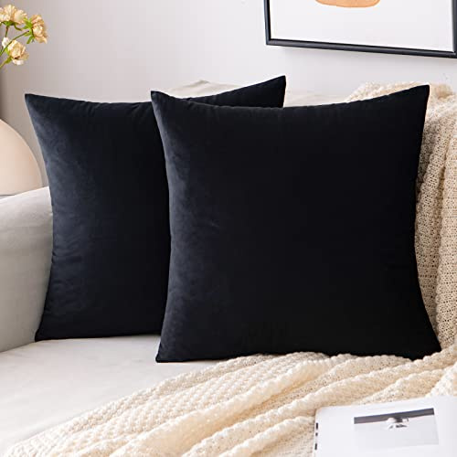 EMEMA Kissenbezug 45x45 Samt Dekokissen Schwarz Kissenhülle Sofakissen Dekorative Pillow Case Home Decoration Lendenkissen Wurfkissenbezug Sofa Wohnzimmer Schlafzimmer 2er Set